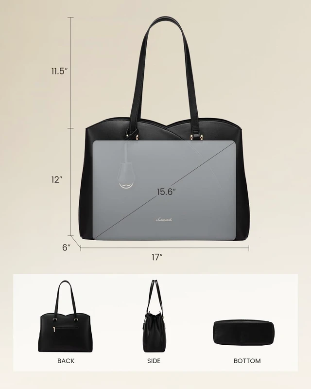 Alt view image 5 of 5 - LOVEVOOK 17 Inch Laptop Tote Bag for Women, Work Bags Laptop Bag Teacher Tote Bag, Leather Computer Bag Large Purses Handbag Professional Briefcase, Black