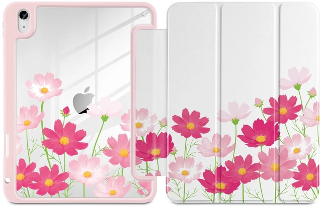 Alt view image 2 of 5 - MEEgoodo Case for iPad Air 11 inch M4 2026/M3 2025/M2 2024, for iPad Air 5th/4th Generation Case 10.9 inch 2022/2020, Tablet Cover with Acrylic Transparent Back Shell, Bright Pink Flowers
