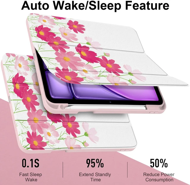 Alt view image 3 of 5 - MEEgoodo Case for iPad Air 11 inch M4 2026/M3 2025/M2 2024, for iPad Air 5th/4th Generation Case 10.9 inch 2022/2020, Tablet Cover with Acrylic Transparent Back Shell, Bright Pink Flowers