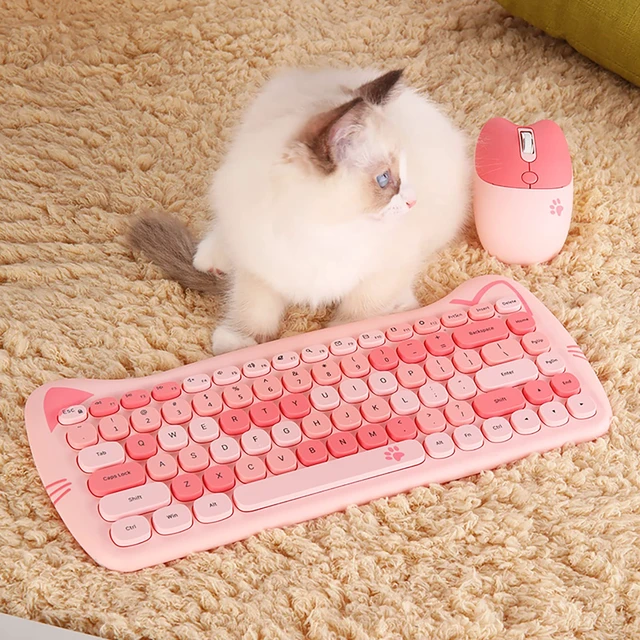 Alt view image 3 of 5 - Cute Cat 2.4G USB Wireless Keyboard and Mouse Combo, Silent Keys, Candy Colors, Compatible with Notebook, PC (Pink-84Keys)