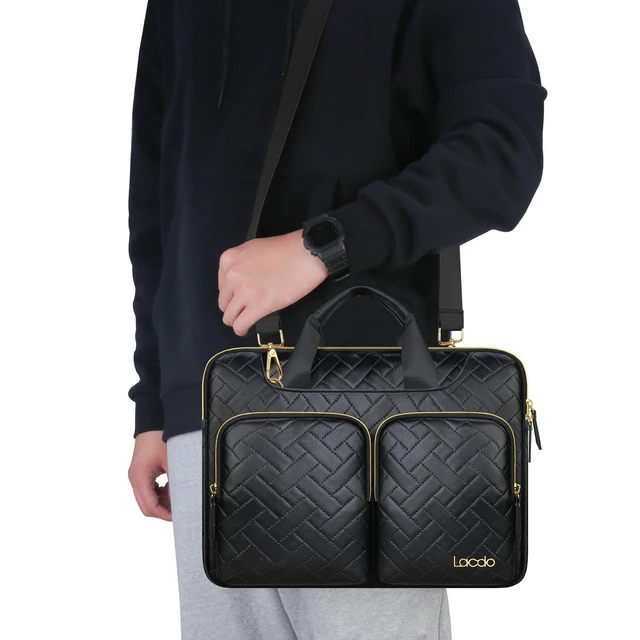 Alt view image 2 of 5 - Lacdo 360 Protective Laptop Shoulder Bag, 16 inch Laptop Bag for 16 inch MacBook Pro M5 Pro/Max A3428 A3429 (2026), M4/M3/M2/M1 A3403 A3186 A2991 A2780 A2485, 15 inch Surface Laptop 7th,Elegant Black