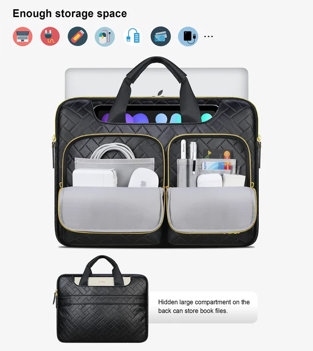 Alt view image 4 of 5 - Lacdo 360 Protective Laptop Shoulder Bag, 16 inch Laptop Bag for 16 inch MacBook Pro M5 Pro/Max A3428 A3429 (2026), M4/M3/M2/M1 A3403 A3186 A2991 A2780 A2485, 15 inch Surface Laptop 7th,Elegant Black