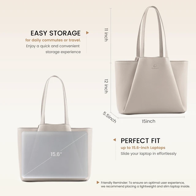 Alt view image 4 of 5 - LOVEVOOK Laptop Tote for Women - 15.6 Inch Faux Leather Laptop Bag with Clutch, Large Capacity Office Purse for Casual Business Travel, Off White