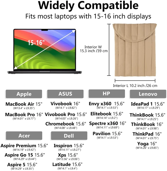 Alt view image 5 of 5 - Linpr Puffy Laptop Sleeve 15-16 Inch, Soft Laptop Case, Streak-Beige