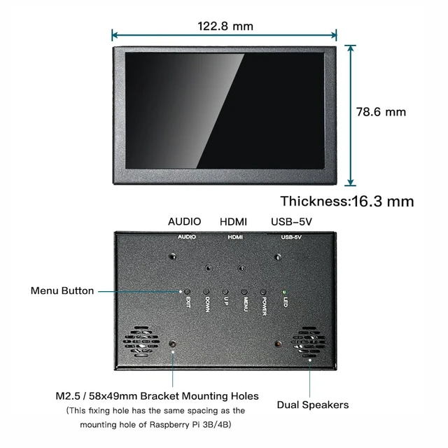 Alt view image 3 of 5 - LESOWN Mini Monitor HDMI 5 inch IPS Small Screen Portatil 800x480 LCD 5" Capacitive Touch Screen Metal Case Dual Speakers Potable Monitor PC HDMI Display