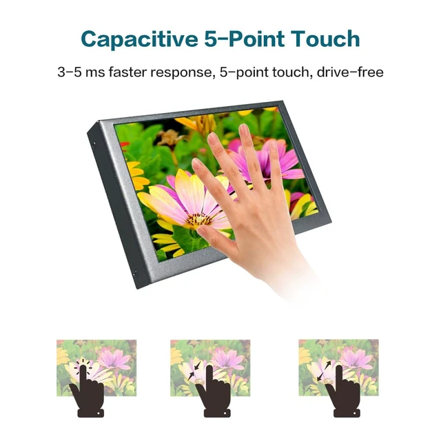 Alt view image 4 of 5 - LESOWN Mini Monitor HDMI 5 inch IPS Small Screen Portatil 800x480 LCD 5" Capacitive Touch Screen Metal Case Dual Speakers Potable Monitor PC HDMI Display