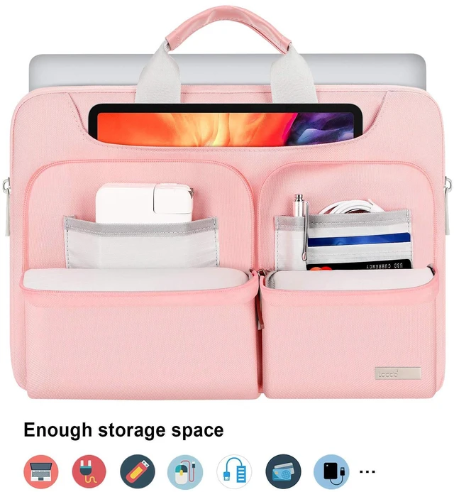 Alt view image 5 of 5 - Lacdo 360 Protective Laptop Shoulder Bag for 15 inch MacBook Air M5/A3448 (2026), M4 A3241 2025, M3 A3114, M2 A2941 2024-2023, 15 inch MacBook Pro A1990 A1707, Dell XPS 15 Computer Case Bag, Pink
