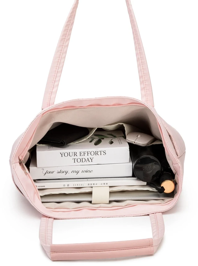 Alt view image 4 of 5 - Kinmac Computer Tote Bag for Women, Large Capacity Laptop Tote Handbag for Work Office Travel (Pink Grid)