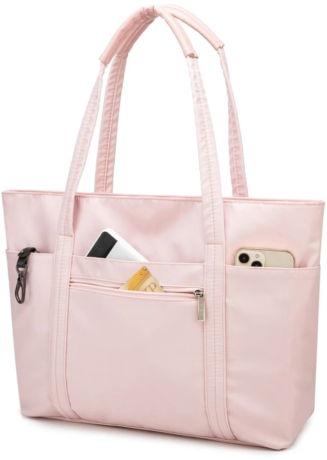 Alt view image 5 of 5 - Kinmac Computer Tote Bag for Women, Large Capacity Laptop Tote Handbag for Work Office Travel (Pink Grid)