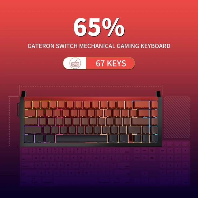Alt view image 2 of 5 - kutethy KY67 65% Wireless Mechanical Gaming Keyboard, Aluminum Alloy Hollow Design, Gasket Compact Custom Keyboard Hot-Swap Socket, Gateron Clicky Switches, with RGB Backlit & Frame