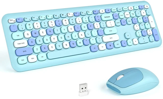 Main image of KNOWSQT Wireless Keyboard and Mouse Combo, Pale Blue Full-Sized 2.4G Silent Keycap Colorful Keyboards, USB Dongle Plug Play, Laptop, Windows, PC, Mac, Desktop