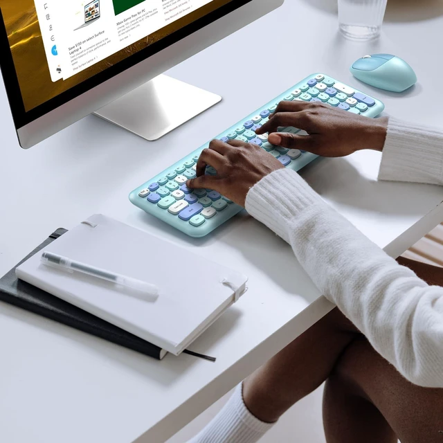 Alt view image 3 of 5 - KNOWSQT Wireless Keyboard and Mouse Combo, Pale Blue Full-Sized 2.4G Silent Keycap Colorful Keyboards, USB Dongle Plug Play, Laptop, Windows, PC, Mac, Desktop