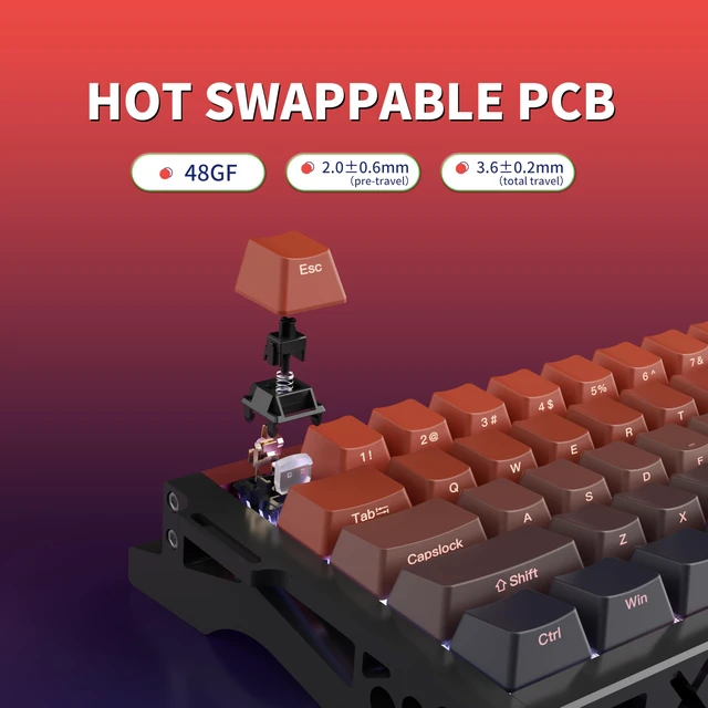 Alt view image 4 of 5 - kutethy KY67 65% Wireless Mechanical Gaming Keyboard, Aluminum Alloy Hollow Design, Gasket Compact Custom Keyboard Hot-Swap Socket, Gateron Clicky Switches, with RGB Backlit & Frame