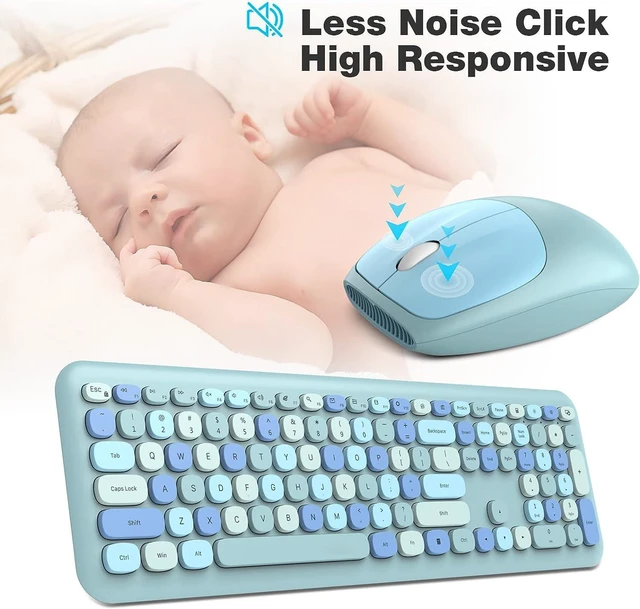 Alt view image 5 of 5 - KNOWSQT Wireless Keyboard and Mouse Combo, Pale Blue Full-Sized 2.4G Silent Keycap Colorful Keyboards, USB Dongle Plug Play, Laptop, Windows, PC, Mac, Desktop