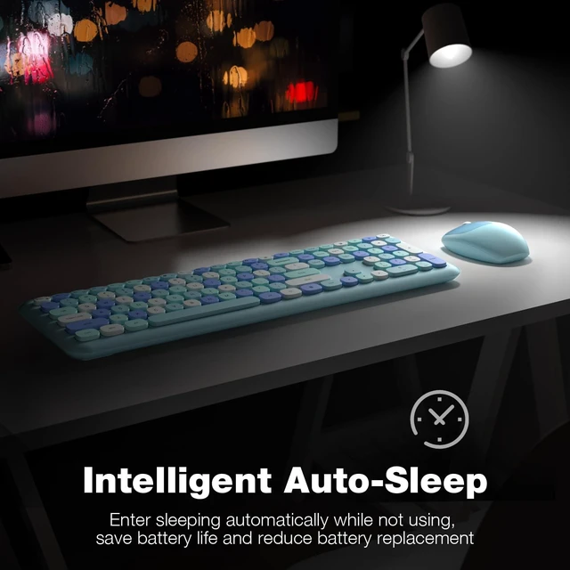 Alt view image 4 of 5 - KNOWSQT Wireless Keyboard and Mouse Combo, Pale Blue Full-Sized 2.4G Silent Keycap Colorful Keyboards, USB Dongle Plug Play, Laptop, Windows, PC, Mac, Desktop