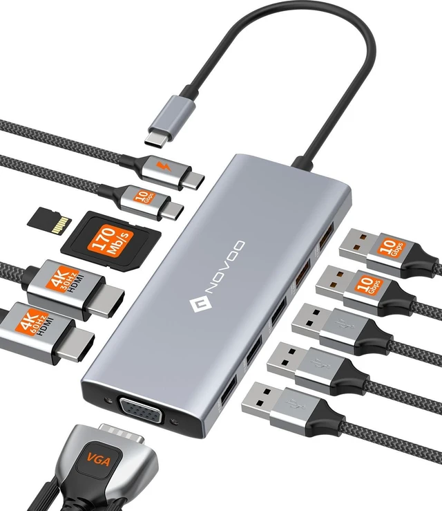 Main image of NOVOO 12-in-1 Docking Station Dual Monitor, USB C Hub with HDMI 4K, VGA