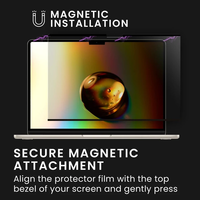 Alt view image 3 of 5 - kwmobile Laptop Privacy Screen for Apple MacBook Pro 14.2 2024 M4 A3112 / A3185 / A3401 - Magnetic Computer Privacy Screen Shield - Laptop Monitor Protector - Anti Glare Blue Light Blocking