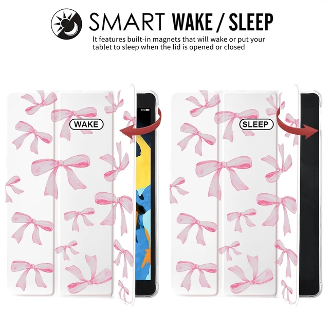 Alt view image 4 of 5 - JOYLAND White Pad Case for iPad Air 4/Air 5,10.9 Inch 2022/2020 with Pencil Holder-Auto Wake/Sleep,Cute Bow Anti-Scratch Shockproof Premium Folio Stand Case for iPad Air 11 inch (2024)