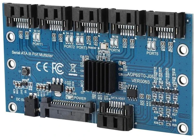 Main image of Kafuty-1 SATA3.0 1 to 5 Adapter Converter Motherboard, Hard Disk Riser Card, Multiplier SATA3.0 Expansion Card, with USB DC Power Cable, 6-Port 6.0Gbps SATA III Interface, for Win7 Win8 Win XP, etc