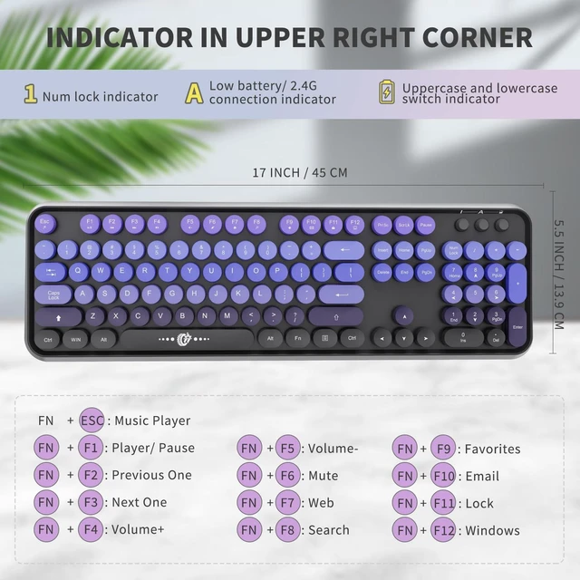 Alt view image 2 of 5 - FOPETT Wireless Keyboard and Mouse Combo, 104 Keys Full-Sized 2.4 GHz Round Keycap Colorful Keyboards, USB Receiver Plug and Play, for Windows, Mac, PC, Laptop, Desktop (GradientPurple)