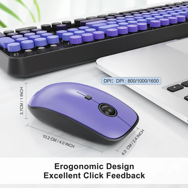 Alt view image 3 of 5 - FOPETT Wireless Keyboard and Mouse Combo, 104 Keys Full-Sized 2.4 GHz Round Keycap Colorful Keyboards, USB Receiver Plug and Play, for Windows, Mac, PC, Laptop, Desktop (GradientPurple)