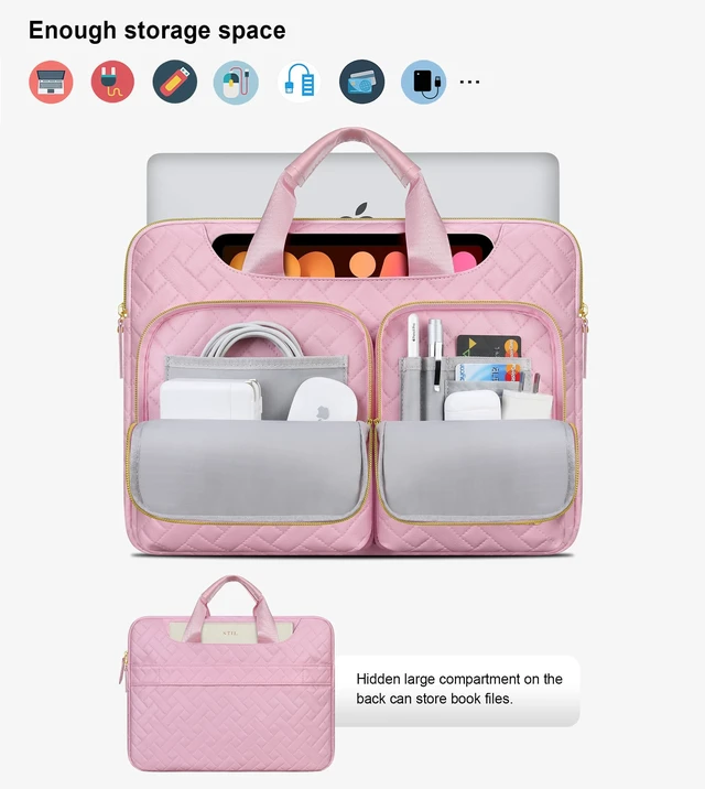 Alt view image 4 of 5 - Lacdo 360 Protective Laptop Shoulder Bag, 16 inch Laptop Bag for 16 inch MacBook Pro M5 Pro/Max A3428 A3429 (2026), M4/M3/M2/M1 A3403 A3186 A2991 A2780 A2485, 15 inch Surface Laptop 7th, Sakura Pink