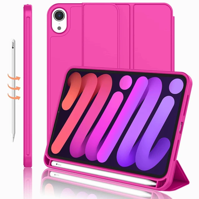 Main image of iMieet iPad mini 7 Case 2024 (A17 Pro), iPad mini 6 Case (8.3-Inch,2021 Model), iPad mini 7th/6th Generation Case with Pencil Holder, Trifold Stand Smart Case with Soft TPU Back,Rose Red