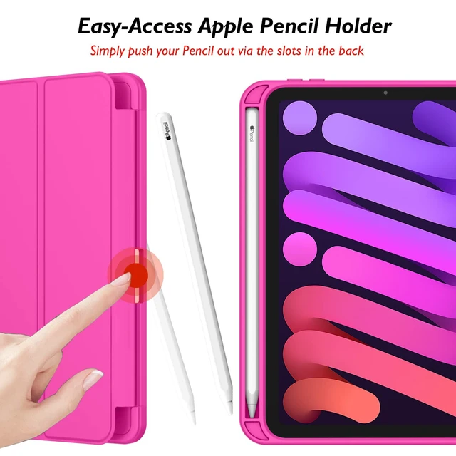 Alt view image 3 of 5 - iMieet iPad mini 7 Case 2024 (A17 Pro), iPad mini 6 Case (8.3-Inch,2021 Model), iPad mini 7th/6th Generation Case with Pencil Holder, Trifold Stand Smart Case with Soft TPU Back,Rose Red