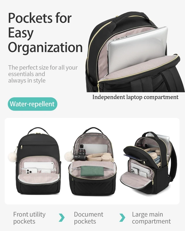 Alt view image 2 of 5 - VANKANY Laptop Backpack Women, Aesthetic Highschool Backpack for Girls Cute Black Backpack for College Students Nursing Commuter Work Travel