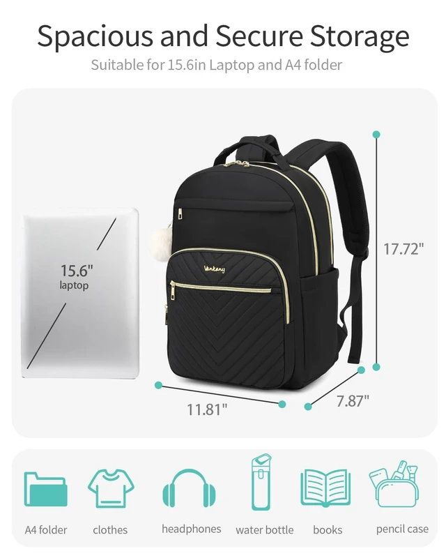 Alt view image 3 of 5 - VANKANY Laptop Backpack Women, Aesthetic Highschool Backpack for Girls Cute Black Backpack for College Students Nursing Commuter Work Travel