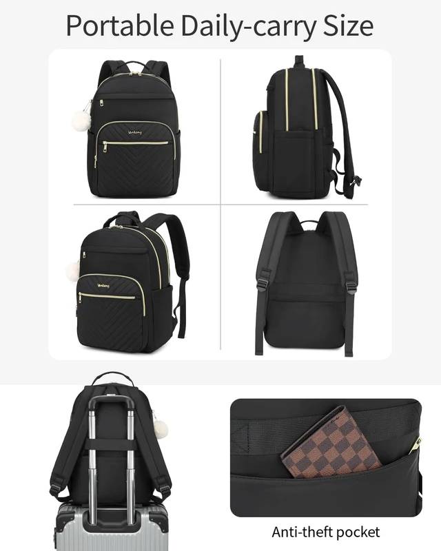 Alt view image 5 of 5 - VANKANY Laptop Backpack Women, Aesthetic Highschool Backpack for Girls Cute Black Backpack for College Students Nursing Commuter Work Travel
