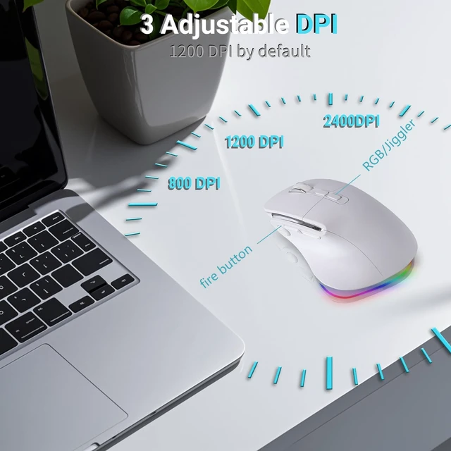 Alt view image 2 of 5 - Ergonomic Mouse Jiggler,Bluetooth Vertical Wireless Mouse,LED Rechargeable Optical Computer Mice, Portable(BT5.2 or USB 2.4GHz) Dual Mode,1000/1600/2400 DPI,8 Buttons for Laptop,PC,Macbook (whi
