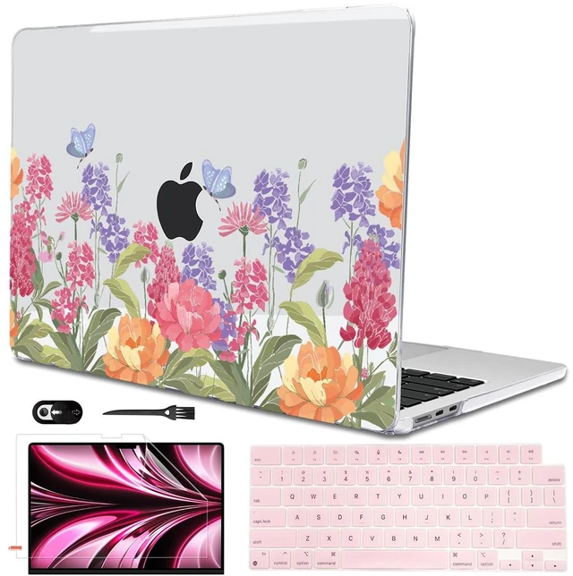 Main image of LCMOCICO Compatible with MacBook Air 13 inch Case 2026 2025-2022 M5 M4 M3 M2 Chip A3449 A3240 A3113 A2681, Pattern Hard Shell Laptop Case Keyboard Cover for MacBook Air 13.6 M5, Pink & Purple Flowers