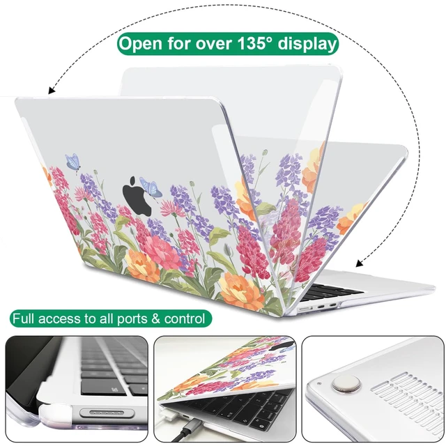 Alt view image 5 of 5 - LCMOCICO Compatible with MacBook Air 13 inch Case 2026 2025-2022 M5 M4 M3 M2 Chip A3449 A3240 A3113 A2681, Pattern Hard Shell Laptop Case Keyboard Cover for MacBook Air 13.6 M5, Pink & Purple Flowers