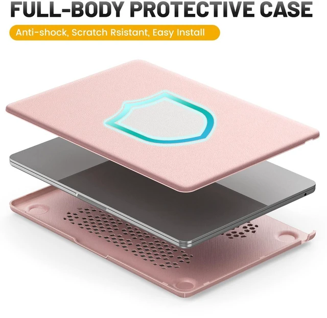 Alt view image 3 of 5 - HXCASEAC Compatible with MacBook Air 13 inch Case 2026 2025 2024 2022 (13.6 inch) M5 M4 M3 M2, Foldable Stand, Anti-Scratching Protective Hard Shell Cover A3449 A3240 A3113, A2681 PU Leather, Pink
