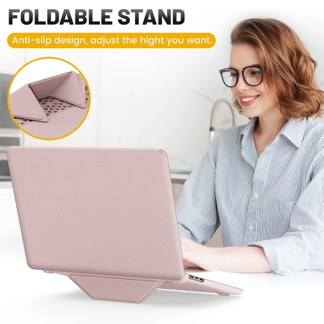 Alt view image 5 of 5 - HXCASEAC Compatible with MacBook Air 13 inch Case 2026 2025 2024 2022 (13.6 inch) M5 M4 M3 M2, Foldable Stand, Anti-Scratching Protective Hard Shell Cover A3449 A3240 A3113, A2681 PU Leather, Pink
