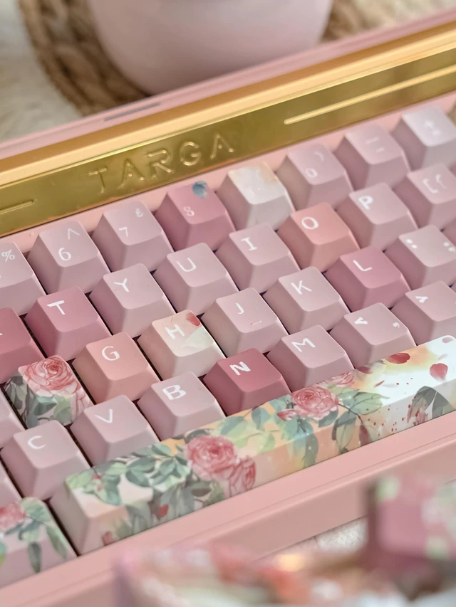 Alt view image 3 of 4 - kakiwutj Pink Rose Keycaps Cherry Profile PBT Keycaps for 60% 65% 75% Mechanical Keyboards Dye Sub Full Size 128 Keys for MX Switches Custom Gaming Keyboard
