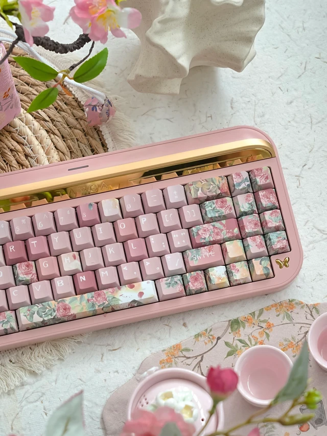 Alt view image 4 of 4 - kakiwutj Pink Rose Keycaps Cherry Profile PBT Keycaps for 60% 65% 75% Mechanical Keyboards Dye Sub Full Size 128 Keys for MX Switches Custom Gaming Keyboard