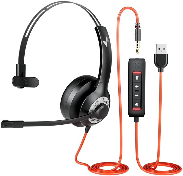 Main image of JIAMQISHI SingleEar USB Headset with Mic for PC,On-Ear Computer Laptop Headphones with Noise Cancelling Microphone in-line Control for Home Office Online Class (USB+3.5mm Single Ear Headset, Black)