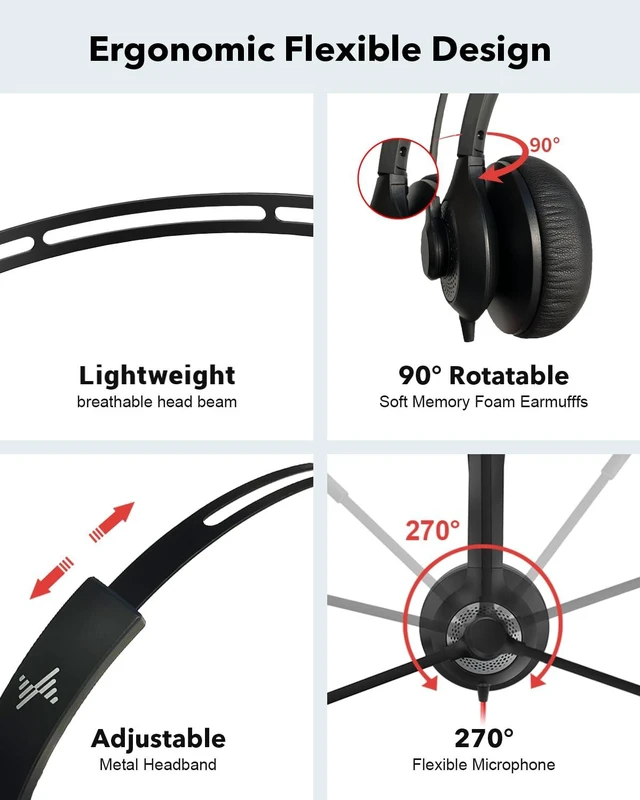 Alt view image 4 of 5 - JIAMQISHI SingleEar USB Headset with Mic for PC,On-Ear Computer Laptop Headphones with Noise Cancelling Microphone in-line Control for Home Office Online Class (USB+3.5mm Single Ear Headset, Black)