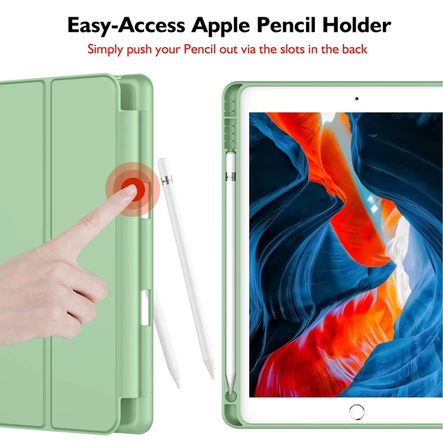 Alt view image 2 of 5 - iMieet iPad 9th Generation Case 2021/iPad 8th Generation Case 2020 10.2 Inch with Pencil Holder, iPad 7th Gen 2019 Case with Soft Baby Skin Silicone Back, Auto Wake/Sleep Cover (Matcha Green)