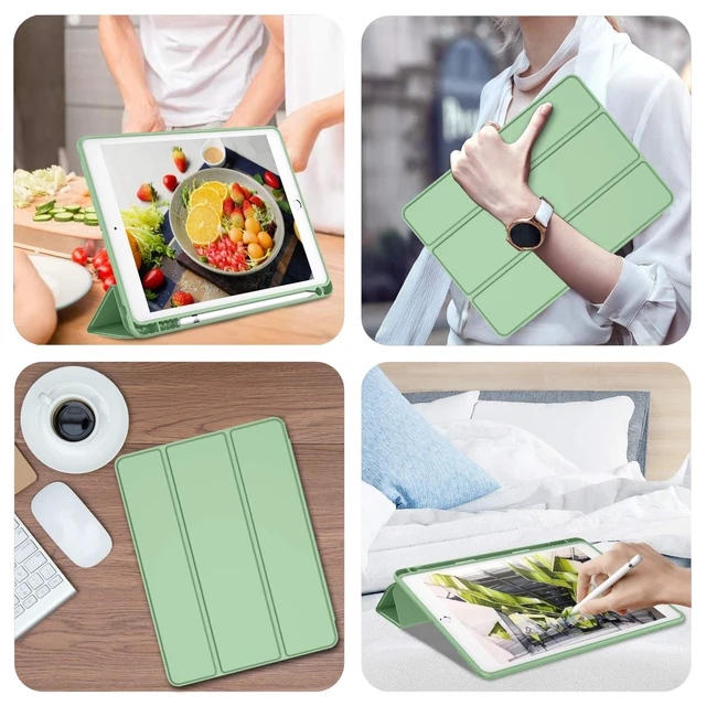Alt view image 5 of 5 - iMieet iPad 9th Generation Case 2021/iPad 8th Generation Case 2020 10.2 Inch with Pencil Holder, iPad 7th Gen 2019 Case with Soft Baby Skin Silicone Back, Auto Wake/Sleep Cover (Matcha Green)