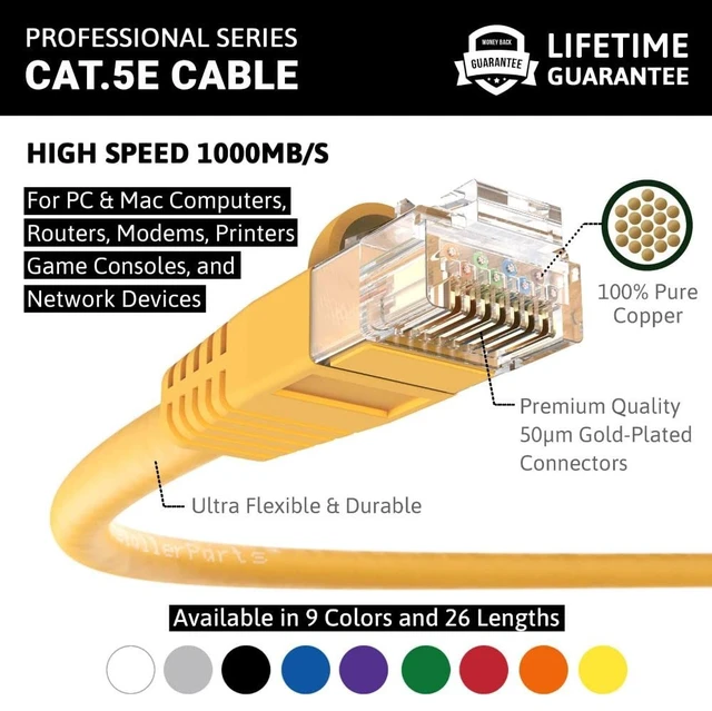 Alt view image 2 of 5 - InstallerParts (10 Pack Ethernet Cable CAT5E Cable UTP Booted 7 FT - Yellow - Professional Series - 1Gigabit/Sec Network/Internet Cable, 350MHZ