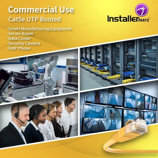 Alt view image 4 of 5 - InstallerParts (10 Pack Ethernet Cable CAT5E Cable UTP Booted 7 FT - Yellow - Professional Series - 1Gigabit/Sec Network/Internet Cable, 350MHZ