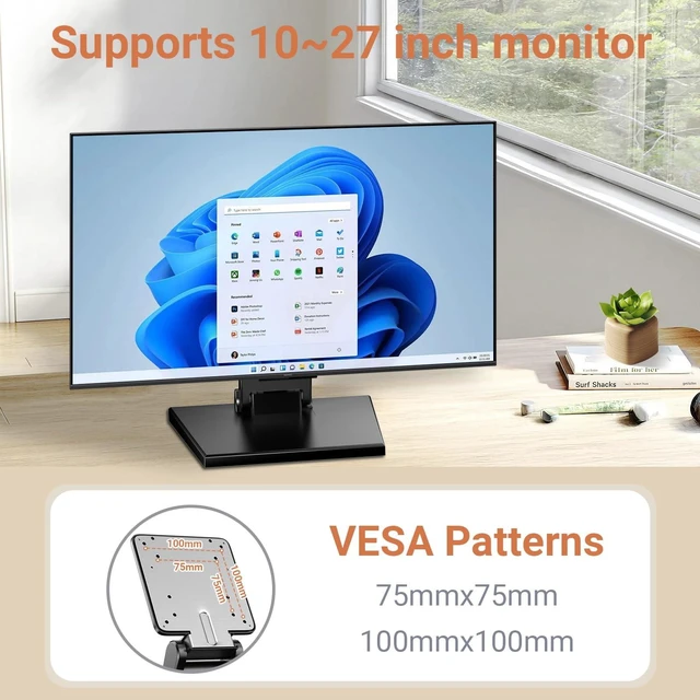 Alt view image 3 of 5 - Jakeko Lay Flat Low Profile Monitor Stand - for 14-24" Screens Ergonomic Adjustable Desktop Mount with 100x100mm Compatibility - Steel