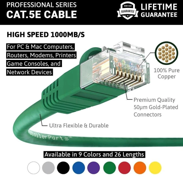 Alt view image 2 of 5 - InstallerParts (10 Pack Ethernet Cable CAT5E Cable UTP Booted 7 FT - Green - Professional Series - 1Gigabit/Sec Network/Internet Cable, 350MHZ