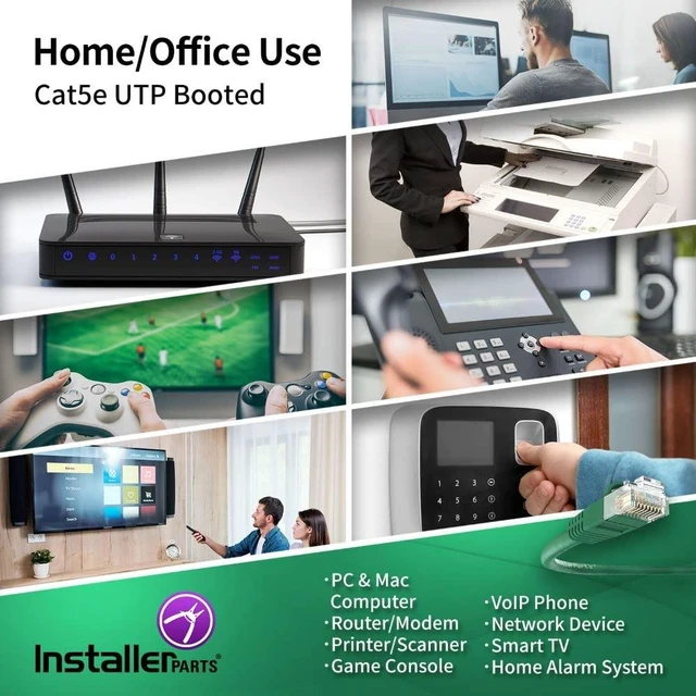 Alt view image 5 of 5 - InstallerParts (10 Pack Ethernet Cable CAT5E Cable UTP Booted 7 FT - Green - Professional Series - 1Gigabit/Sec Network/Internet Cable, 350MHZ