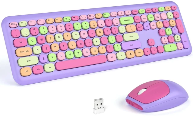 Main image of KNOWSQT Wireless Keyboard and Mouse Combo, Pale Purple Full-Sized 2.4G Silent Keycap Colorful Keyboards, USB Dongle Plug Play, Laptop, Windows, PC, Mac, Desktop
