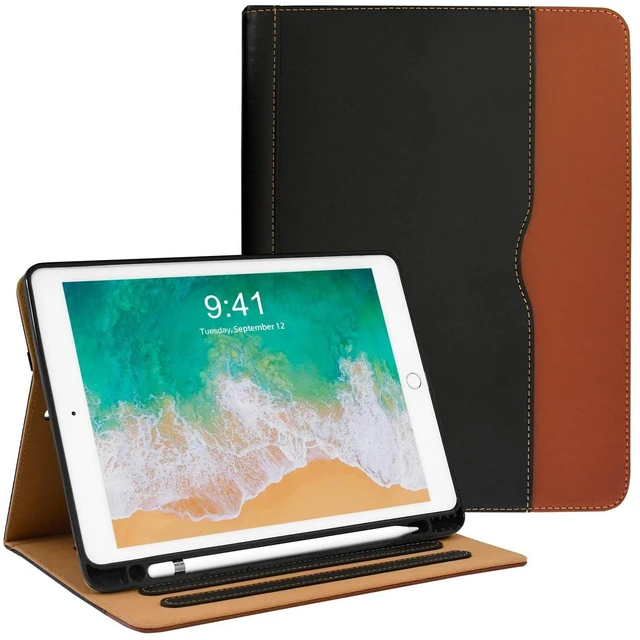Main image of Zonefoker for iPad 6th 5th Generation Cases 2018/2017, iPad Air 2 Case 2014, iPad Air 2013, iPad Pro 9.7 inch Case 2016 with Pencil Holder, Leather Folio Cover for Kids, Women, Men, Black Brown