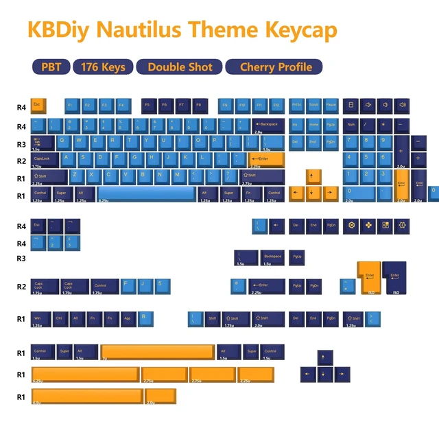 Alt view image 2 of 5 - KBDiy Nautilus PBT Double Shot Keycap Set,176 Keys Blue Purple Custom Key Cap Keycaps 60 Percent Cherry Profile Keycaps for 61/64/68/84/87/100/104/108 Mechanical Keyboard